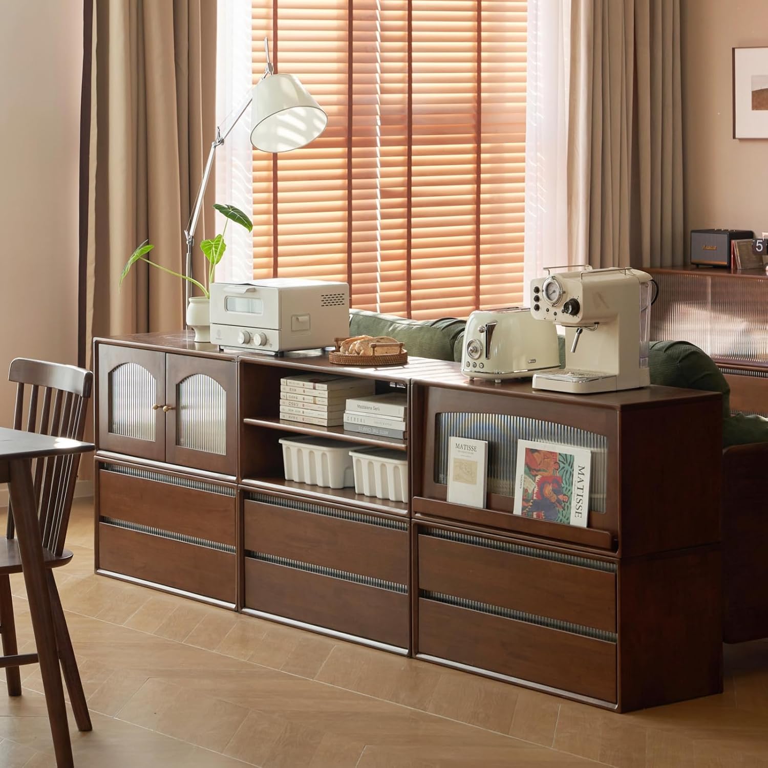 Rubberwood Solid Wood Modular Bookcase and TV Stand Combo