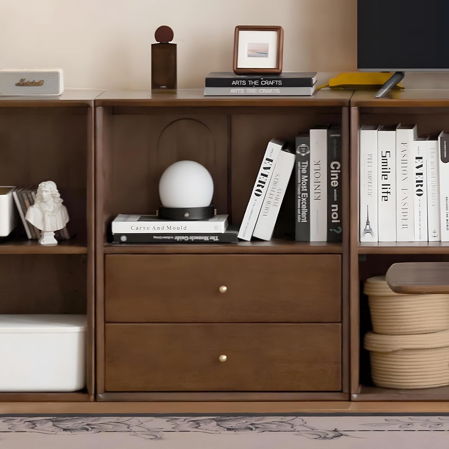 Rubberwood Solid Wood Modular Bookcase and TV Stand Combo