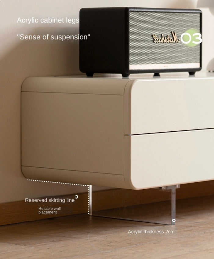Poplar solid wood TV cabinet acrylic cream style  LED light "