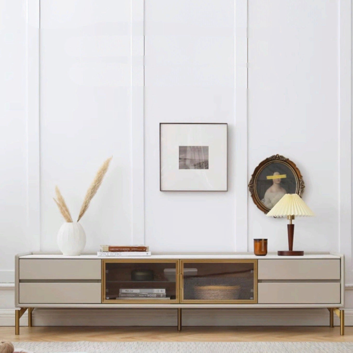 Poplar solid wood  Italian Light Luxury Slate TV Cabinet