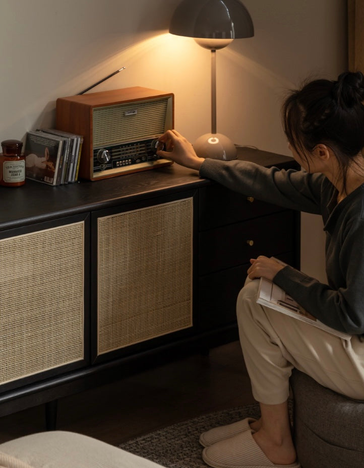 Oak Solid Wood Bedroom smoke color rattanTV Cabinet "