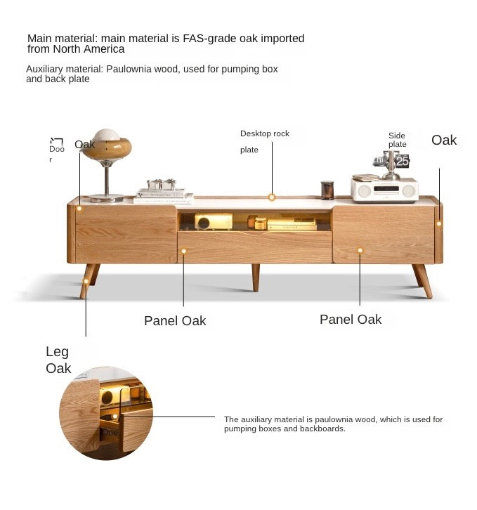 Oak solid wood TV cabinet slate LED light"