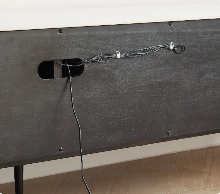 Oak solid wood slate TV cabinet French light luxury black LED lights"