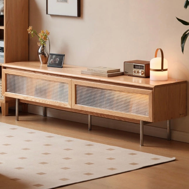 Oak solid wood TV cabinet minimalist LED ambient lights"