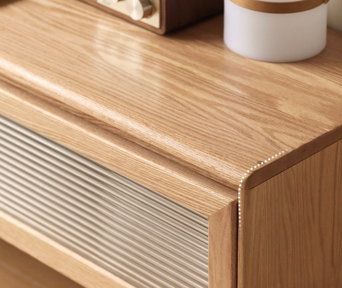 Oak solid wood TV cabinet minimalist LED ambient lights"