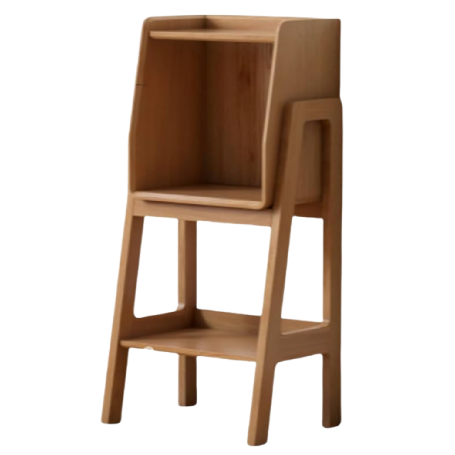 Oak Solid Wood  Ladder Side Table with Storage Shelf and Drawer