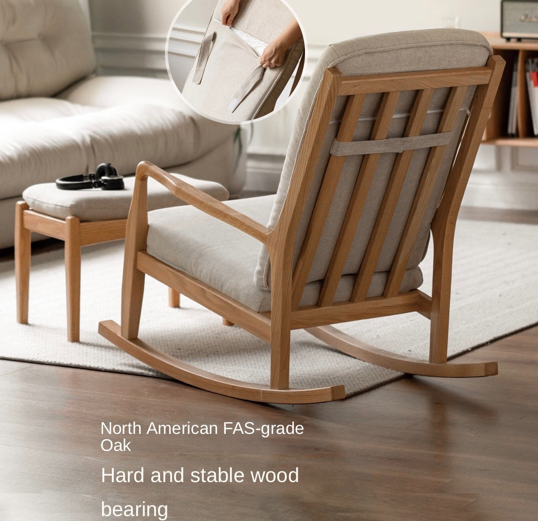 Oak solid wood rocking lounge chair balcony leisure chair"-