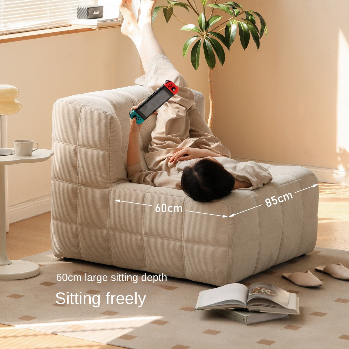 Cream Style Lazy Sofa Modern Leisure square design"