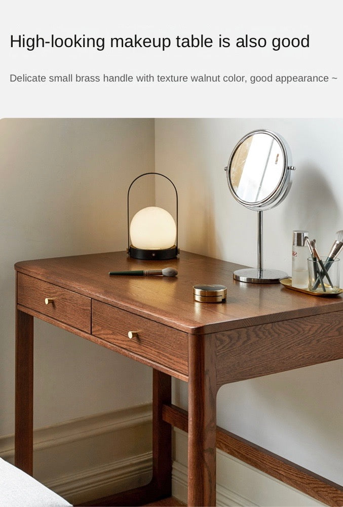 Oak solid wood small office desk Walnut color"