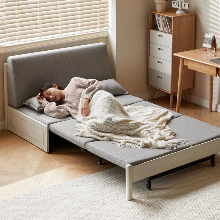 Oak solid wood sofa bed cream style folding sofa