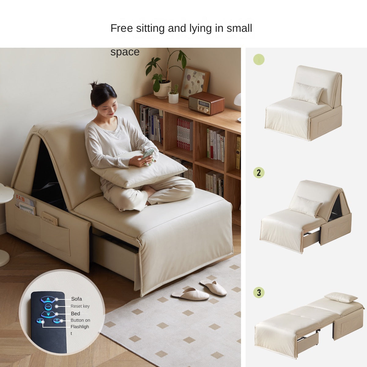 Electric sofa bed multi-functional folding telescopic technology fabric"
