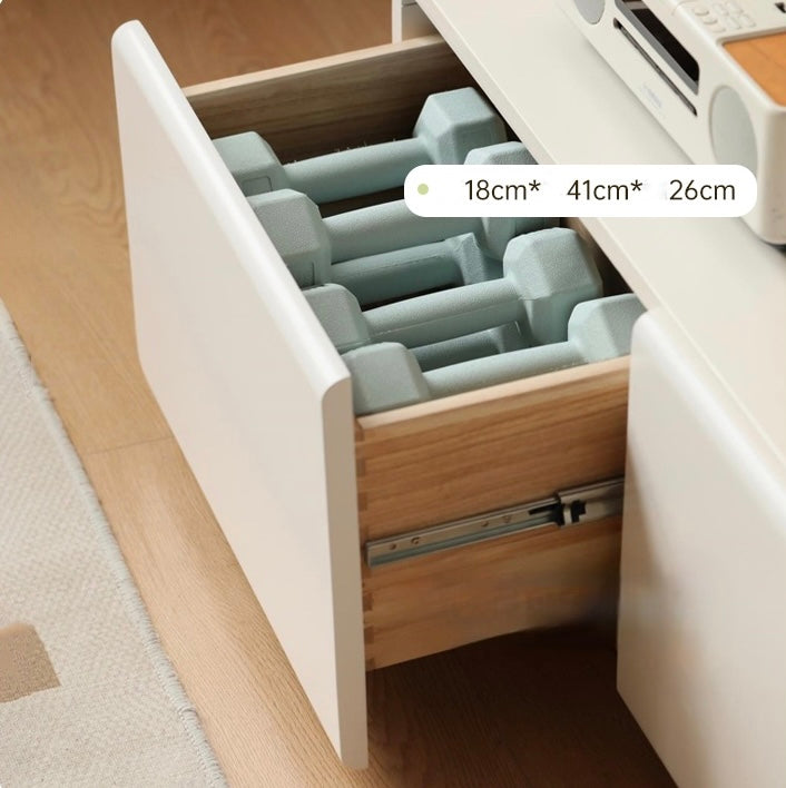 Floor TV cabinet cream style Poplar solid wood"