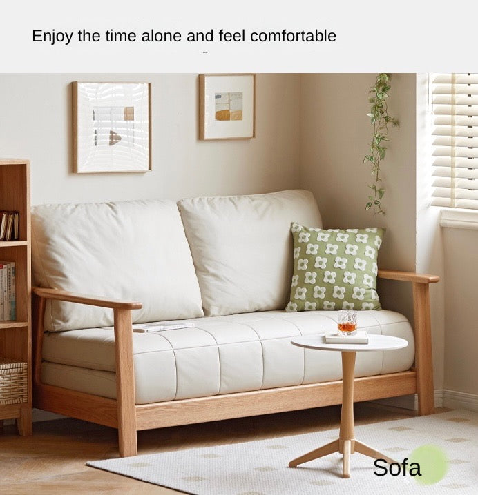 Oak Solid Wood Sofa Bed Folding Technology Fabric-