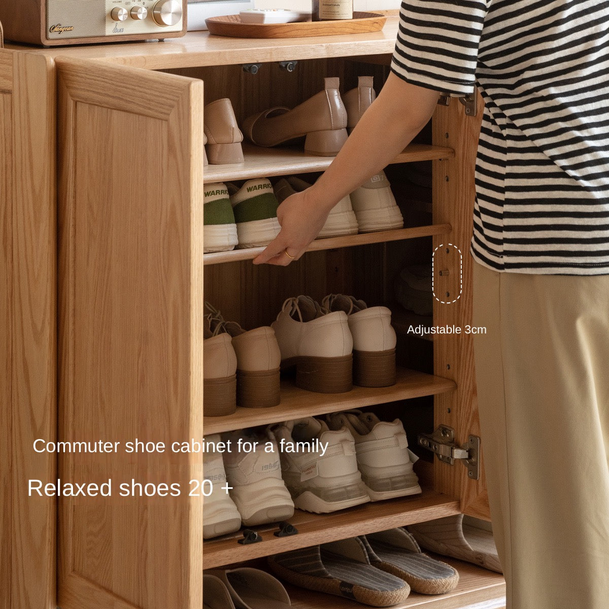 Oak Solid wood shoe cabinet, shoe changing"