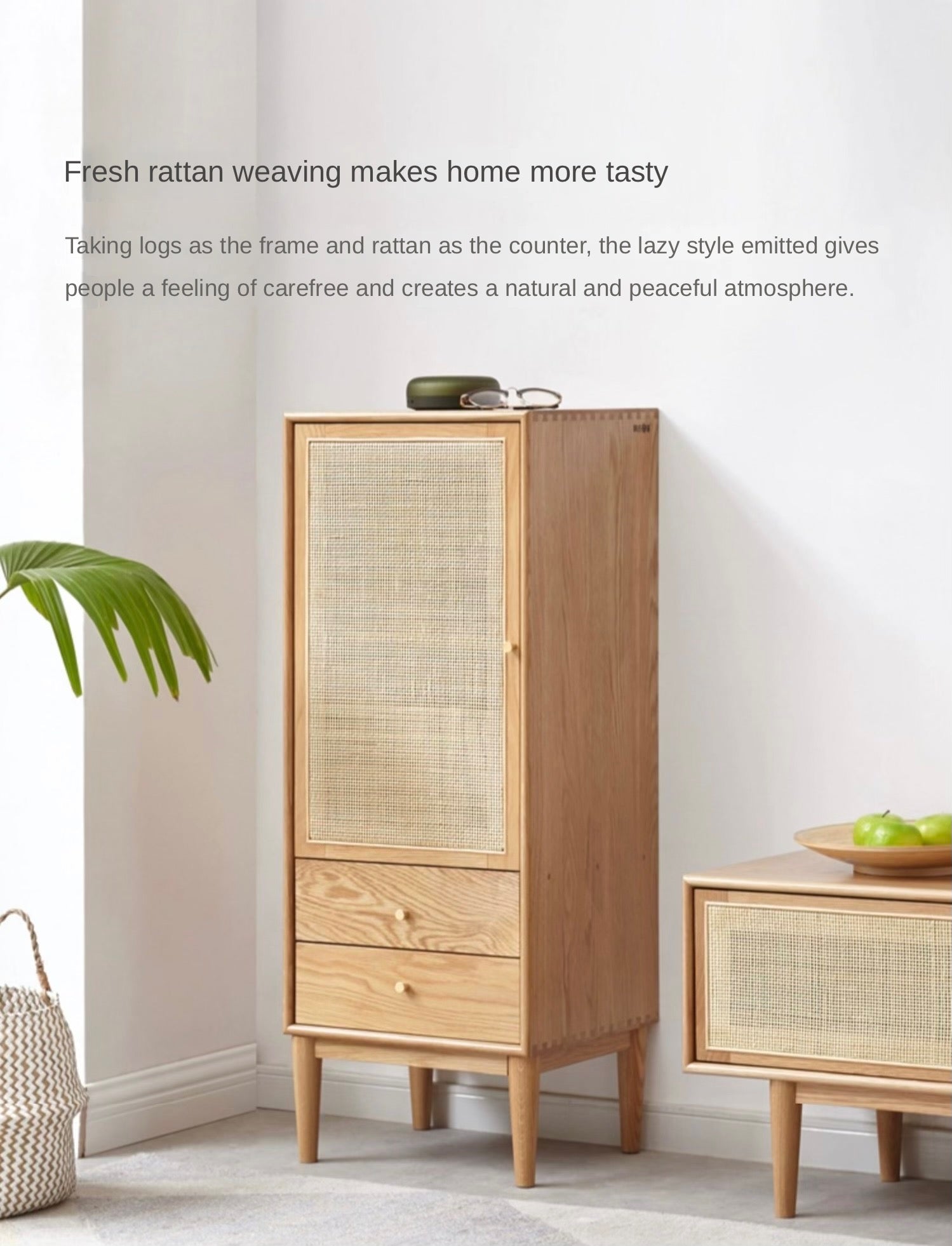 Oak solid wood rattan side cabinet "
