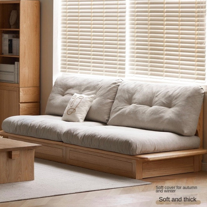 Oak Solid Wood Gravel White Cotton Linen Storage dual-use Sofa