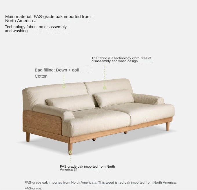Oak solid wood down sofa"