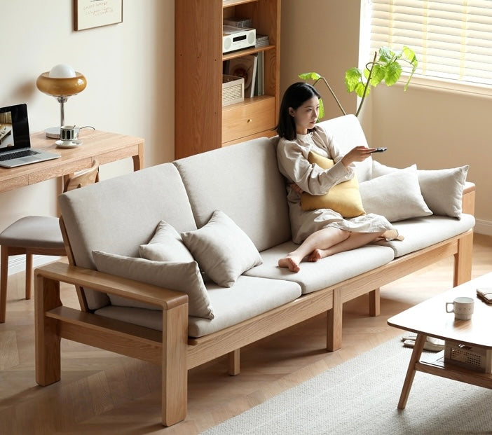 Oak solid wood modern Nordic fabric sofa)