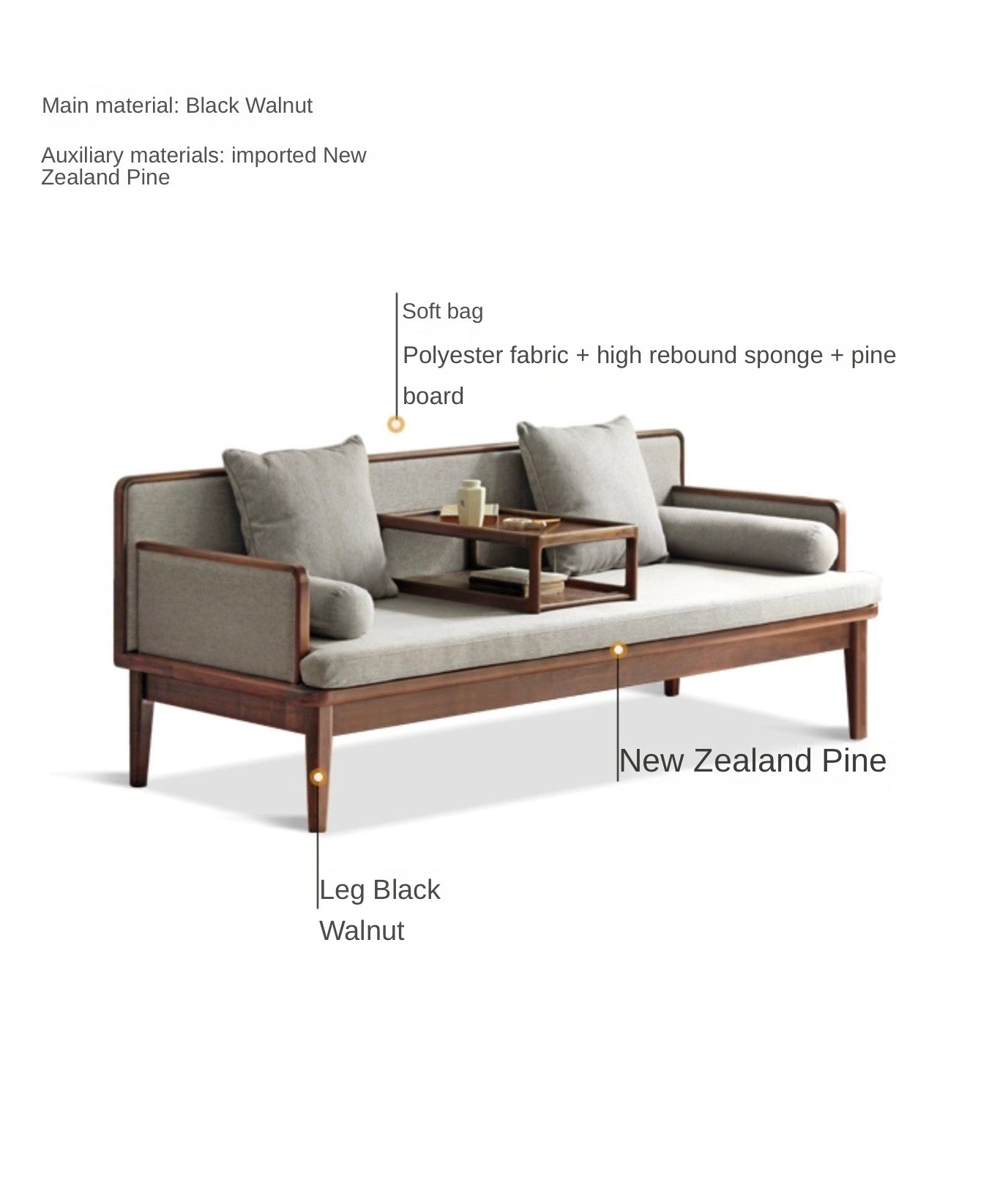 Ash walnut color elegant sofa -