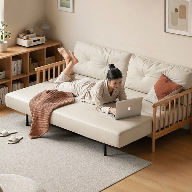 Oak solid wood sofa bed modern technology cloth "