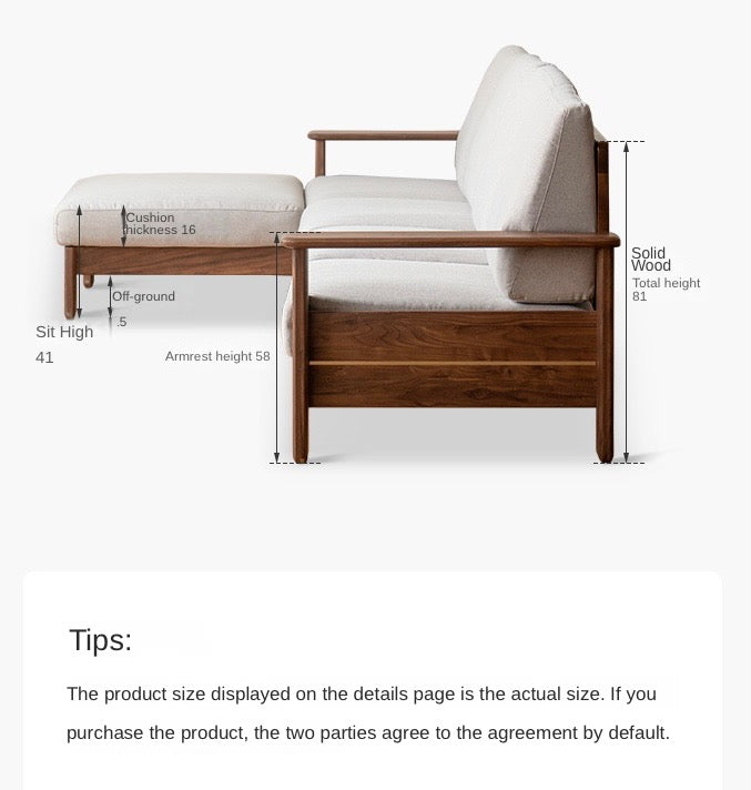 Black walnut solid wood Nordic large-sized high-back sofa-