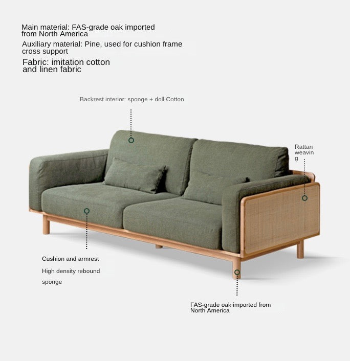 Rattan Oak Solid wood baby cotton sofa"