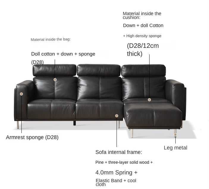 Cowhide Down Black Light Luxury Sofa"