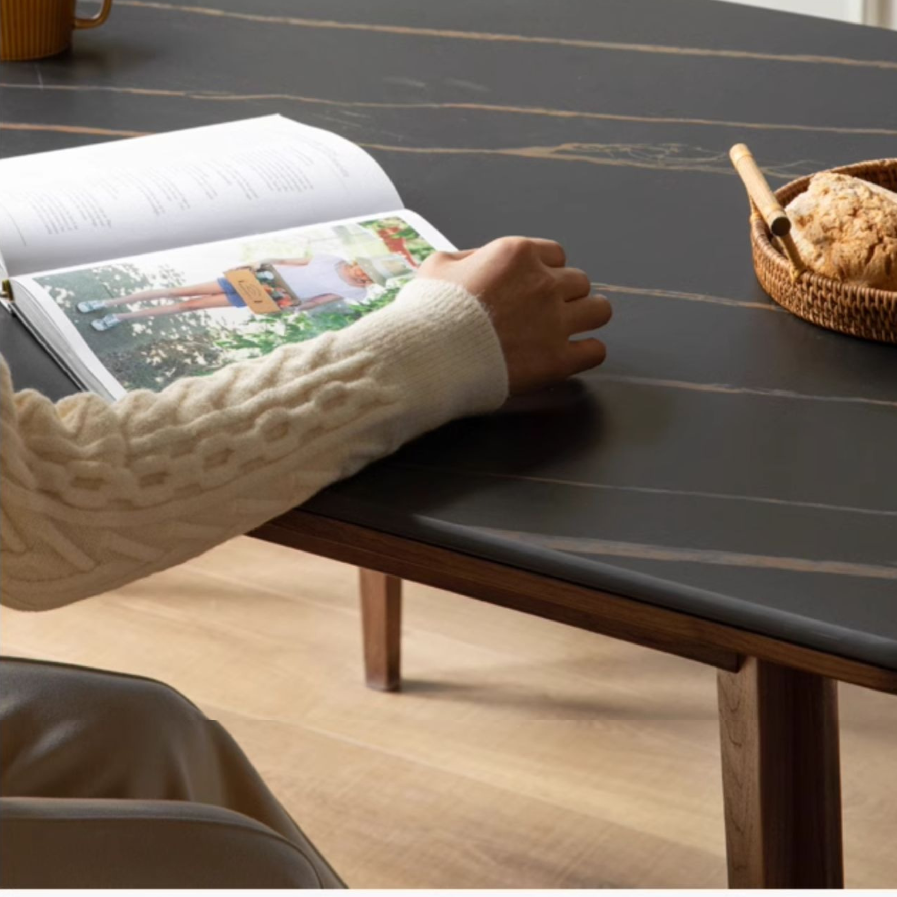 Ash, Black Walnut Solid Wood Rock Plate Dining Table