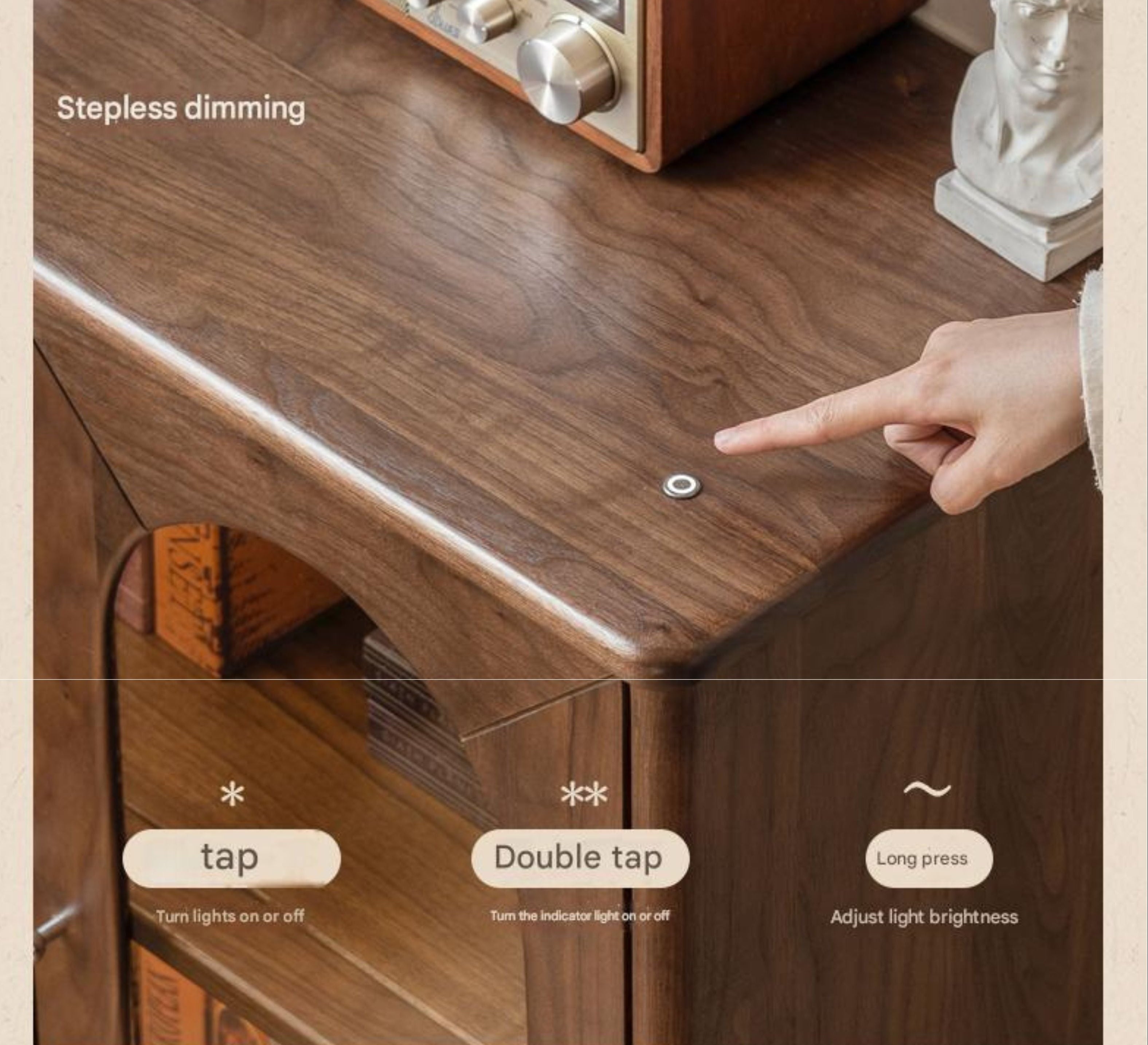 Black Walnut Solid Wood French Retro Side Cabinet.