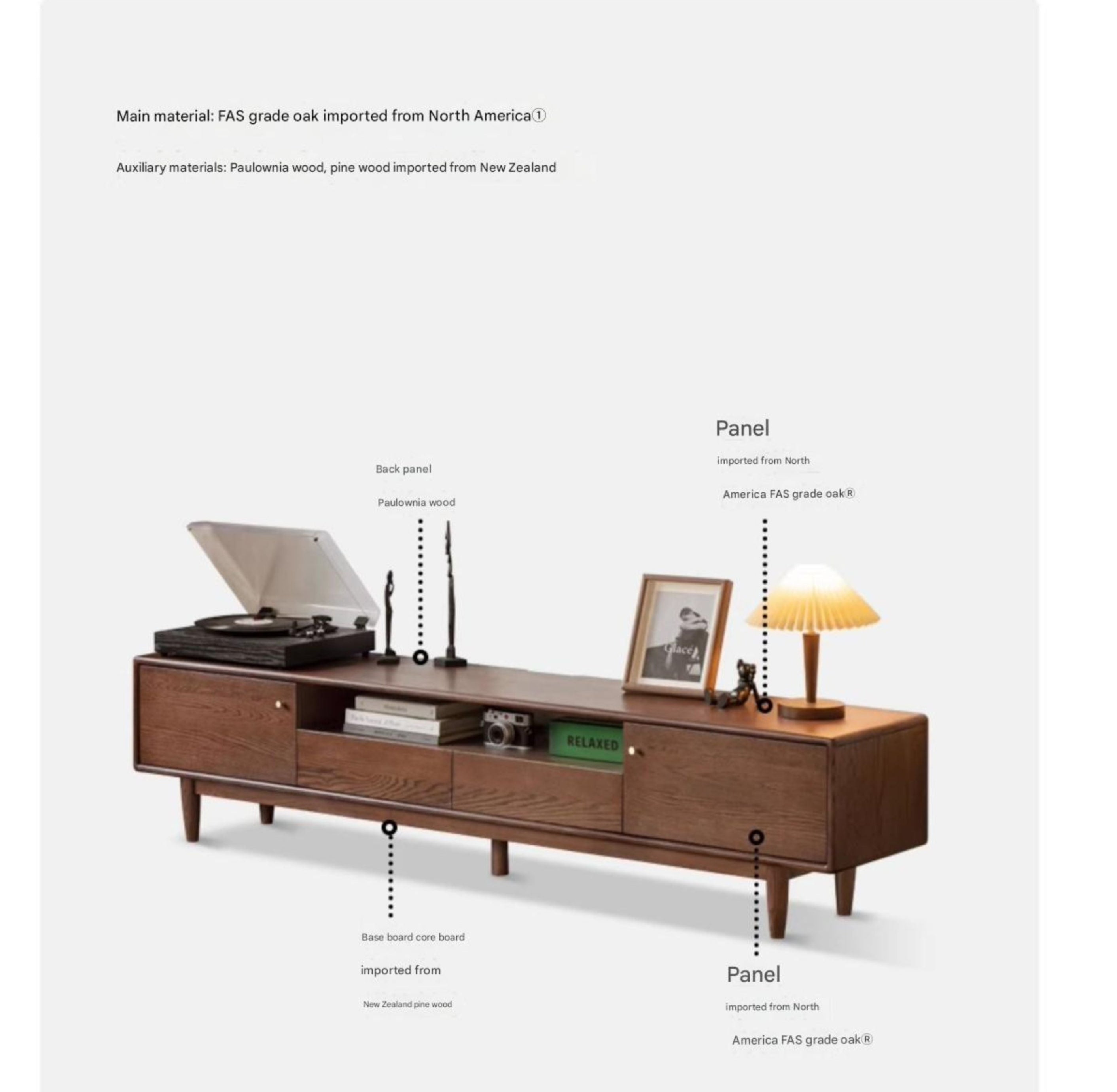 Oak Solid Wood Nordic Modern TV Stand,