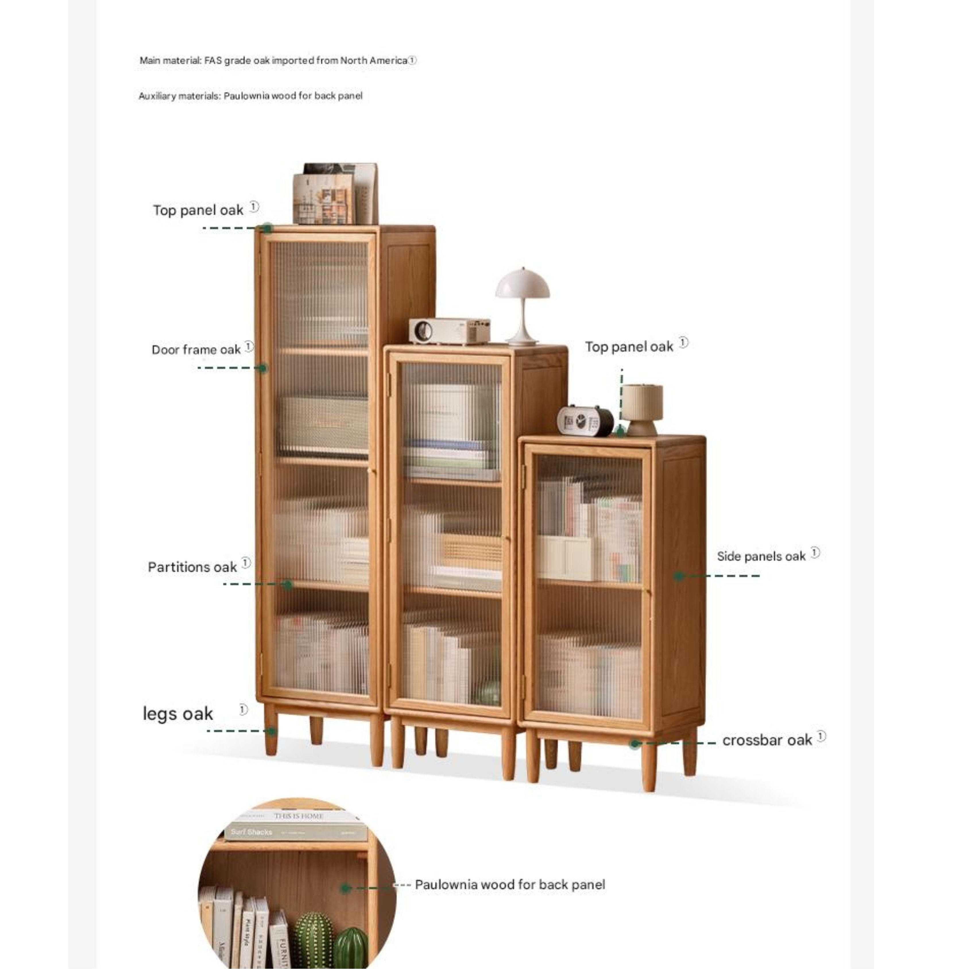 Oak, Beech Solid Wood Side Cabinet, Small Bookcase