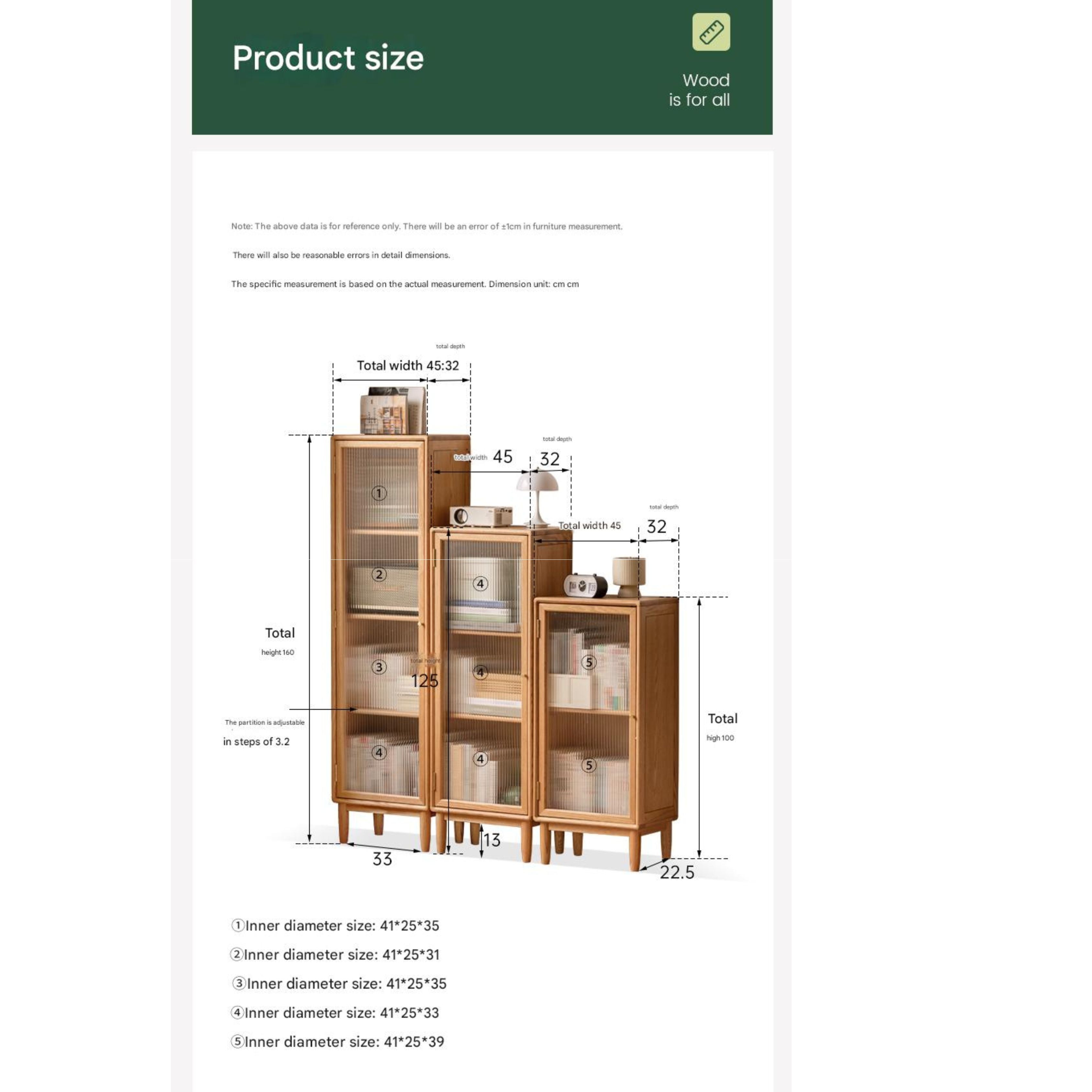 Oak, Beech Solid Wood Side Cabinet, Small Bookcase