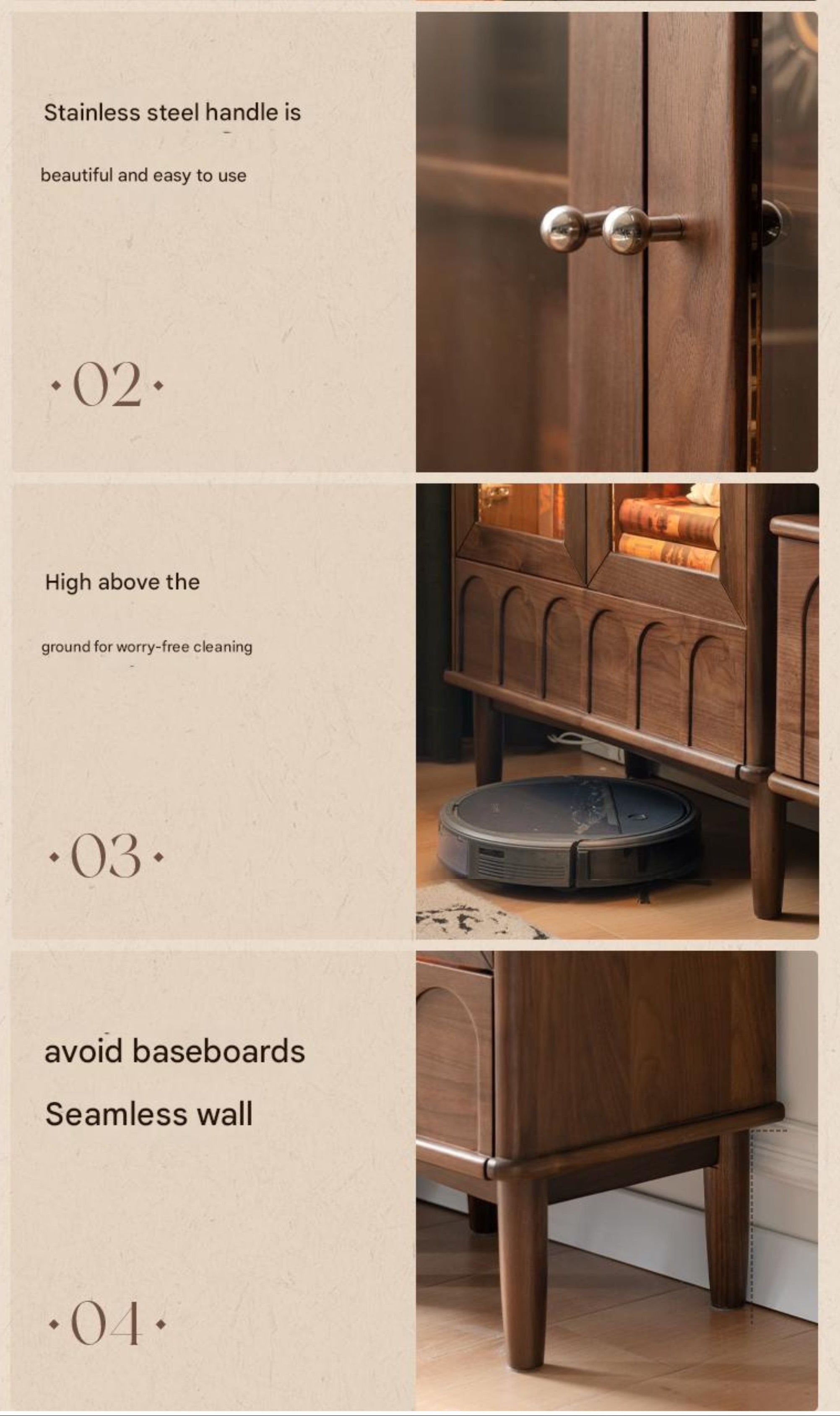 Black Walnut Solid Wood French Retro Side Cabinet.