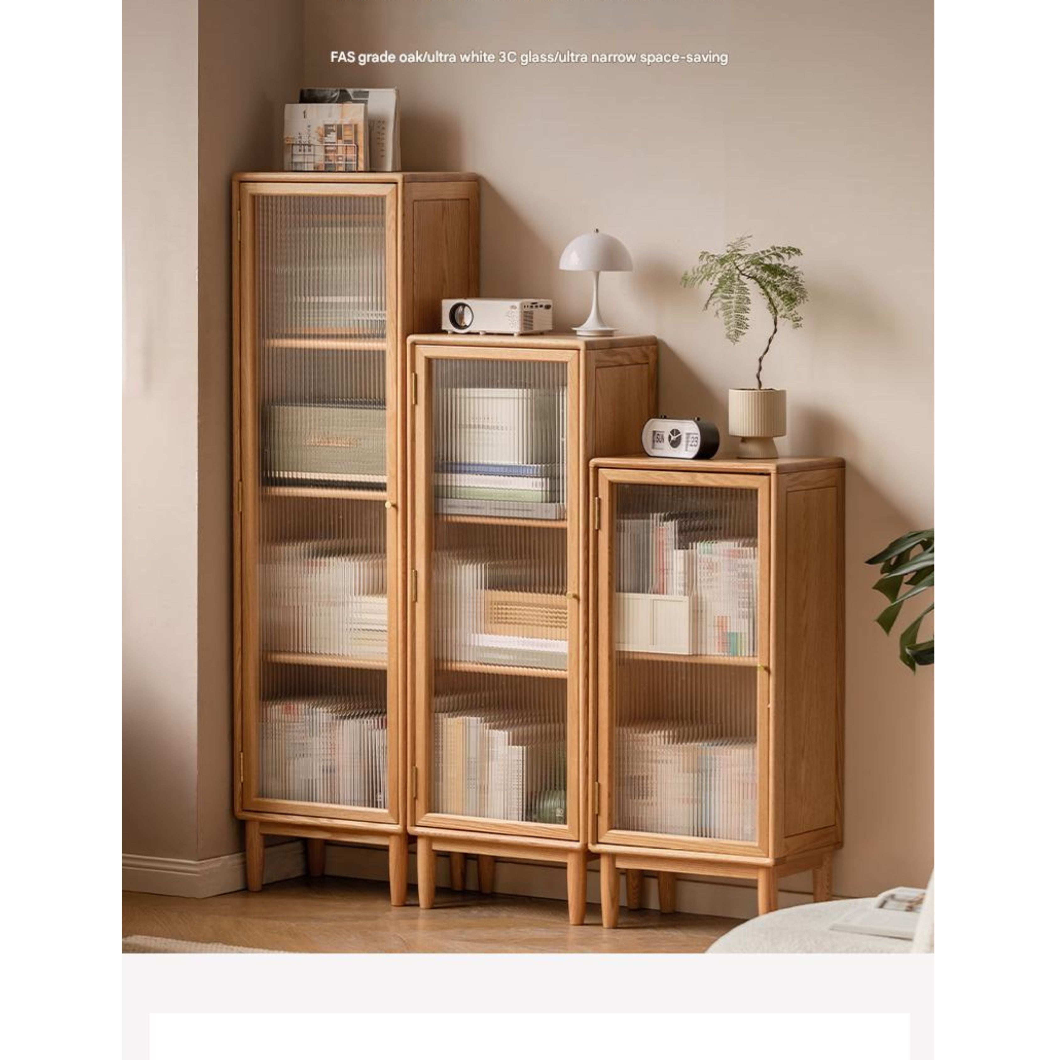 Oak, Beech Solid Wood Side Cabinet, Small Bookcase