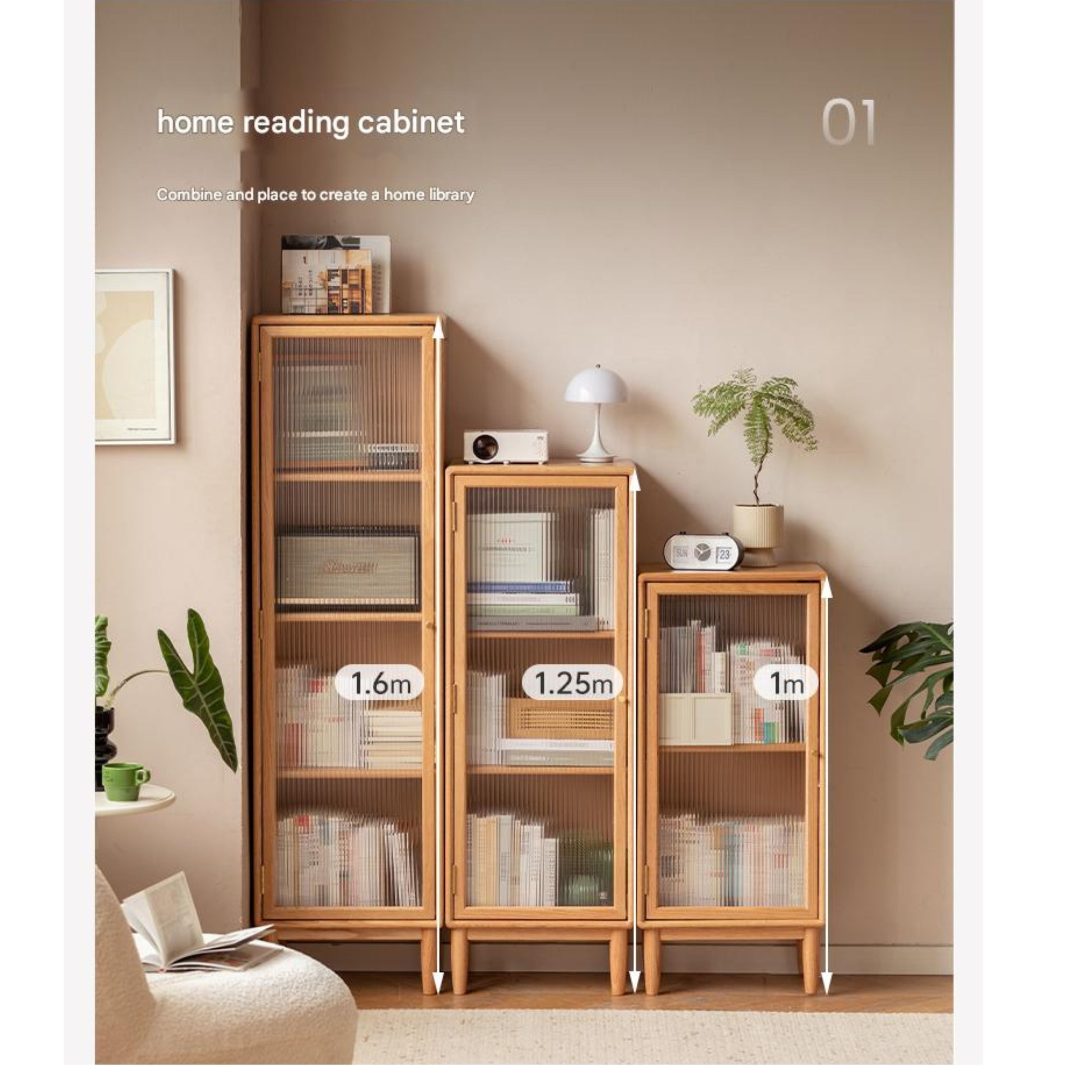 Oak, Beech Solid Wood Side Cabinet, Small Bookcase