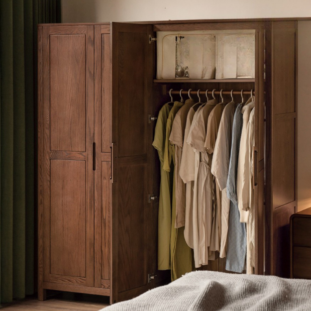 Oak Solid Wood Walnut Color Wardrobe