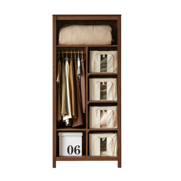 Oak Solid Wood Walnut Color Wardrobe