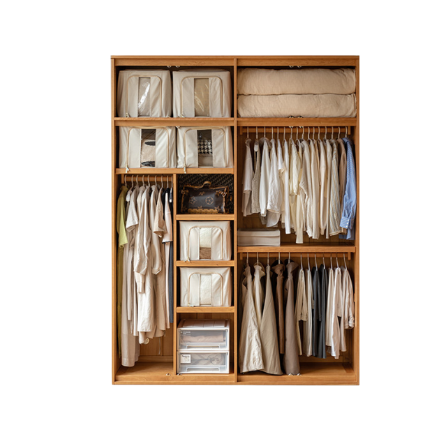 Oak, Cherry Wood, Black Walnut Solid Wood Retro Style Skeleton Line Large Wardrobe.