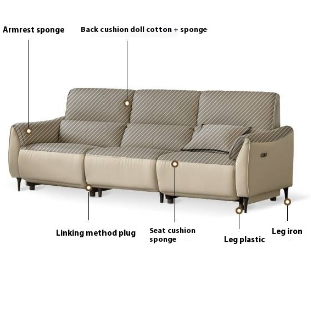 Leather Top Layer Cowhide Retractable Electric Sofa