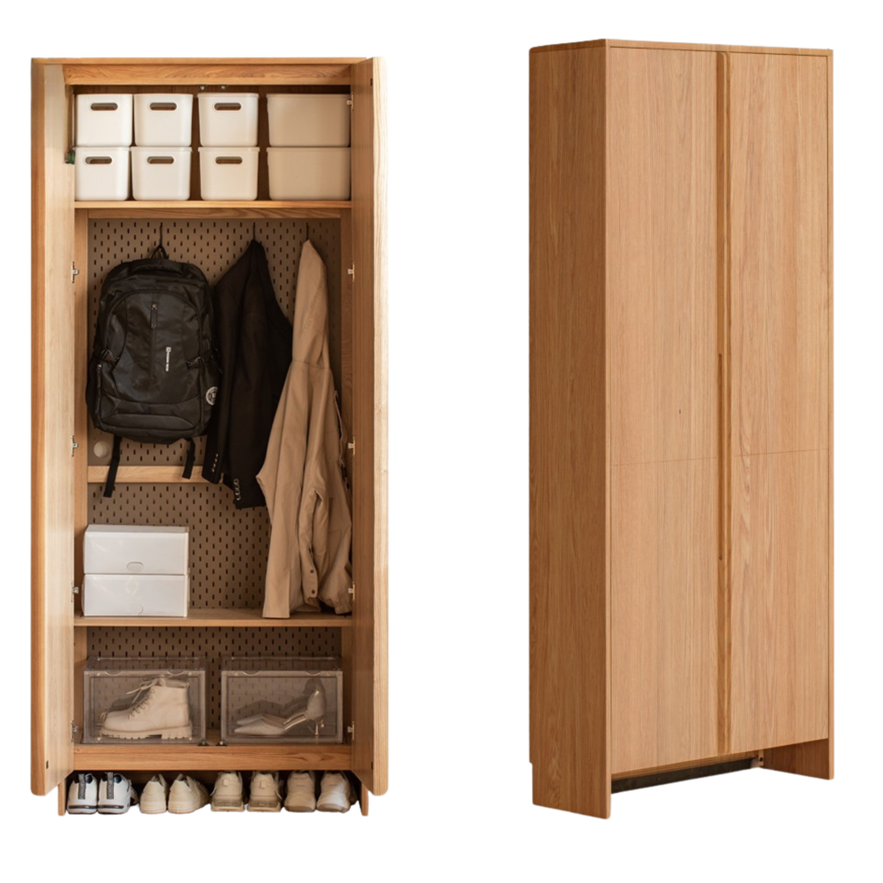 Ash, Oak Solid Wood Shoe Cabinet, Entrance Cabinet Combination Storage