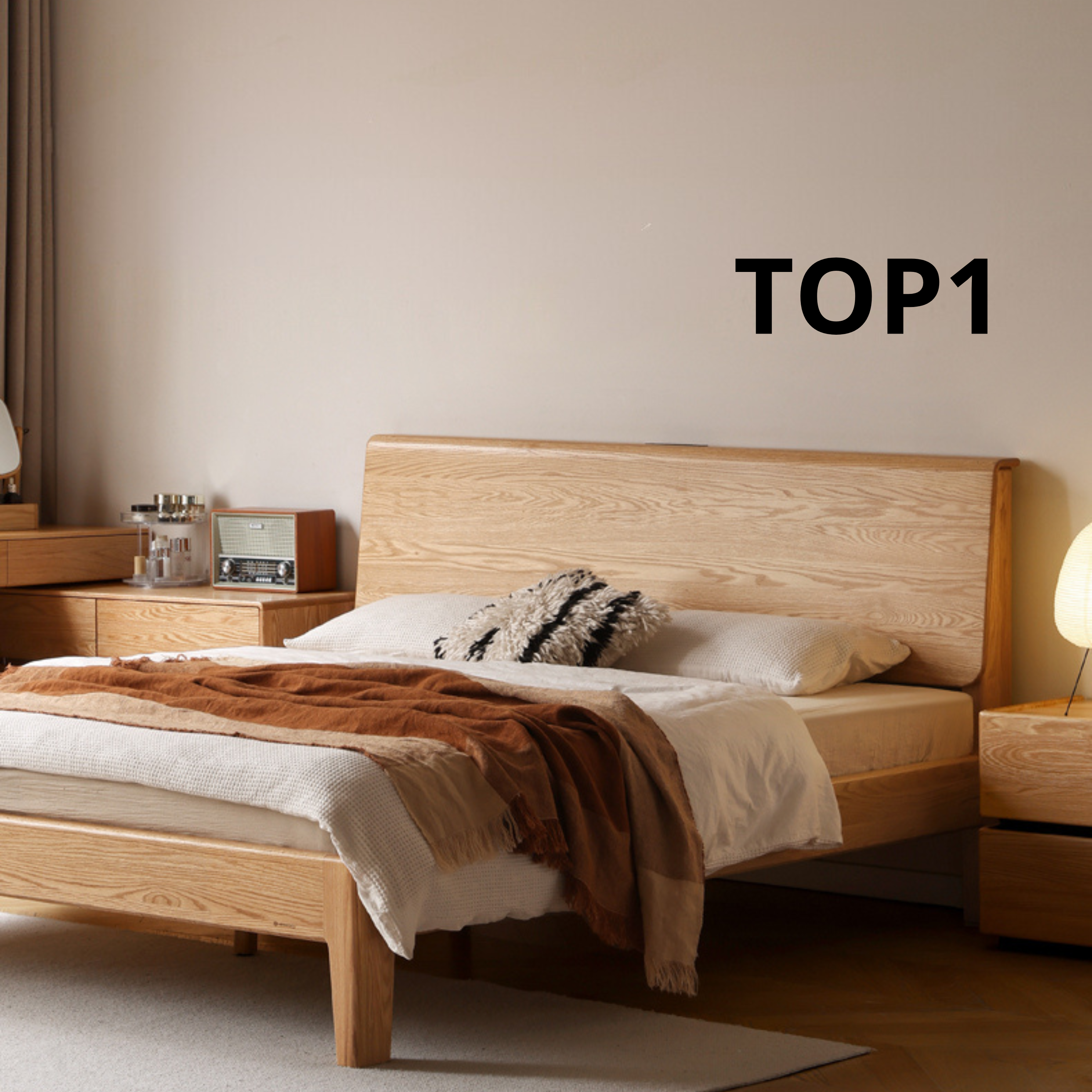 Oak Solid wood Bed Nordic Modern<