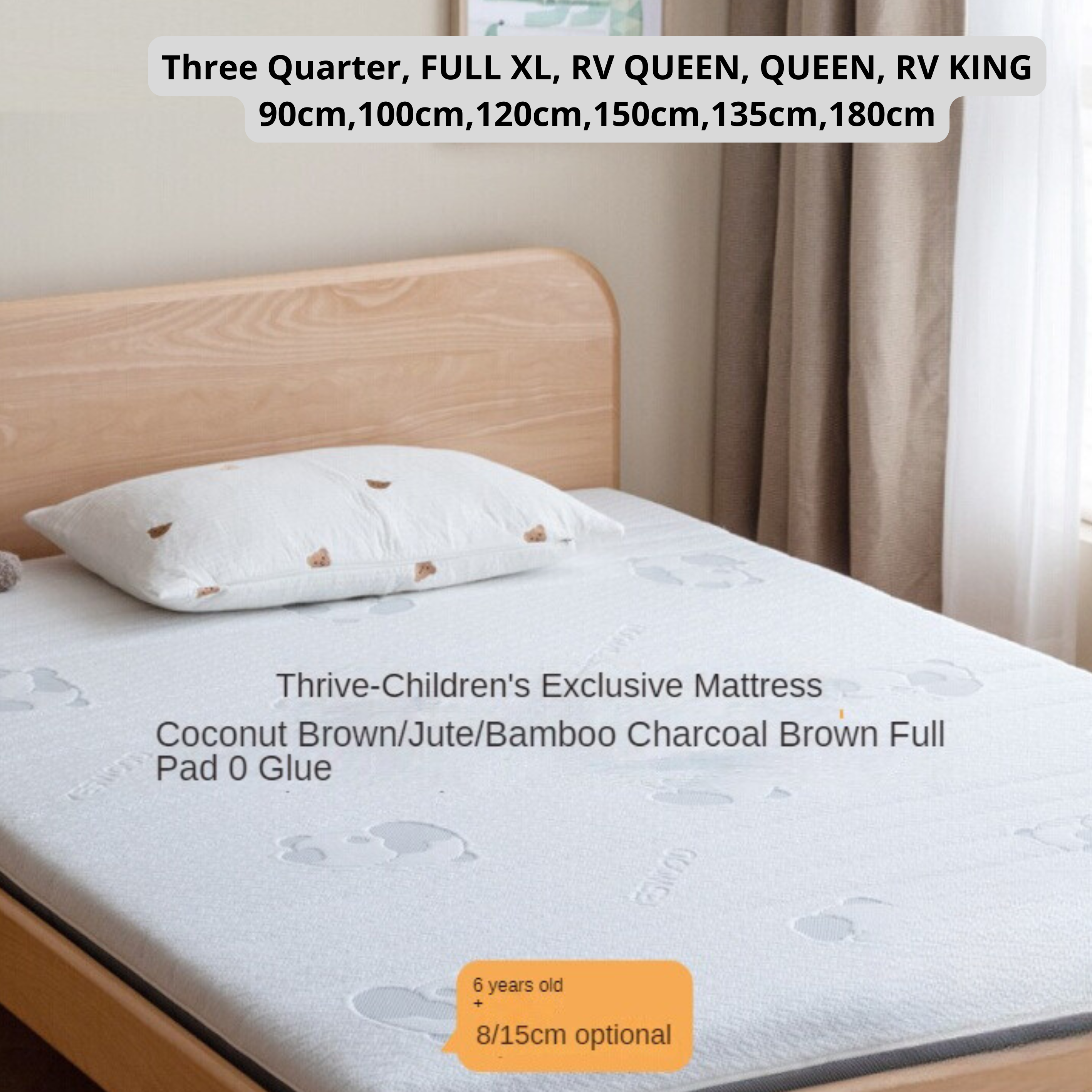 Eco-Friendly Children's Mattress Zero-Glue Firm Mattress with Natural Jute, Coconut Fiber, and Spring Support 15cm, 8 cm