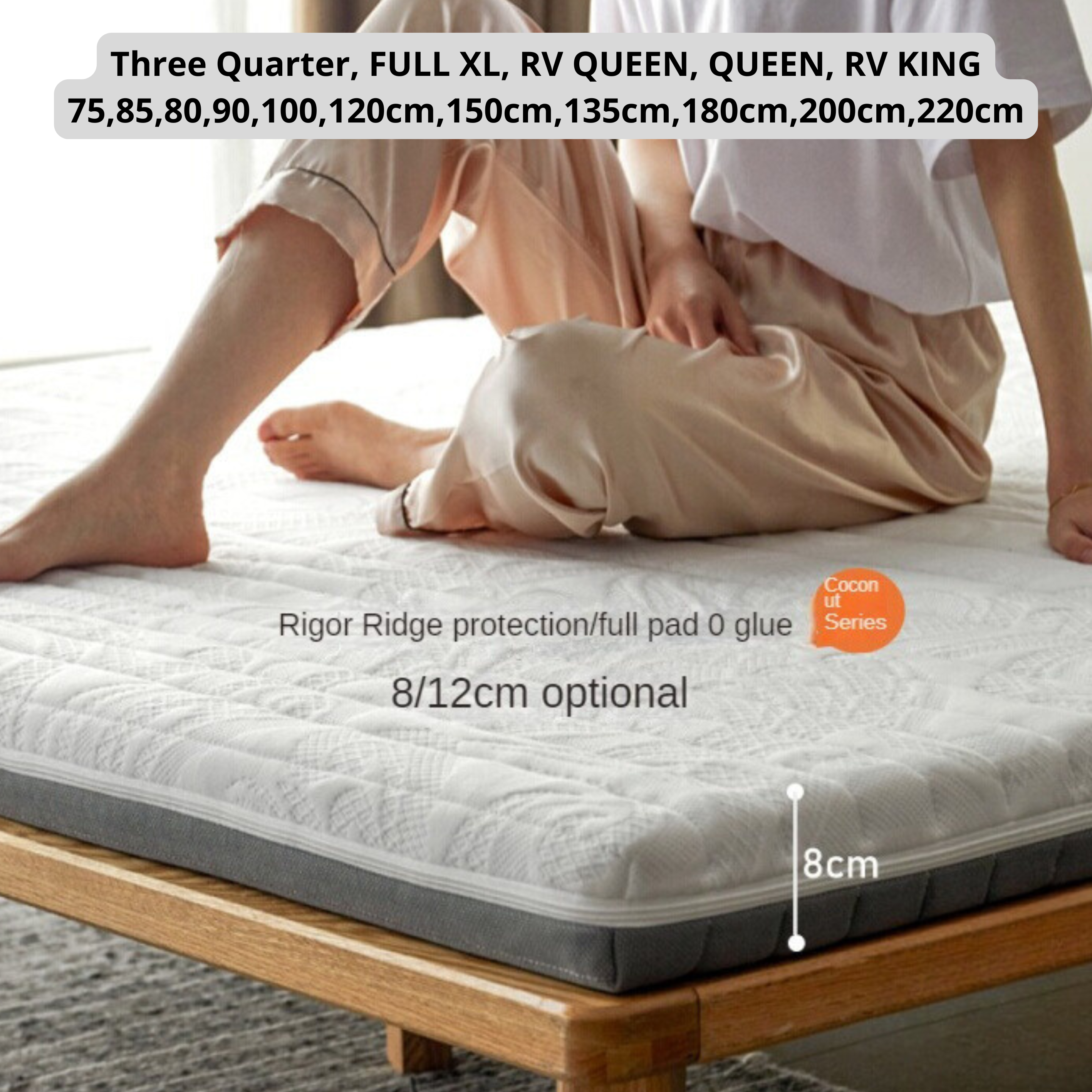 Zero-Glue Natural Coconut Fiber Eco-Friendly Double Mattress, Thin and Firm with Spinal Support 12cm, 8cm, 6cm