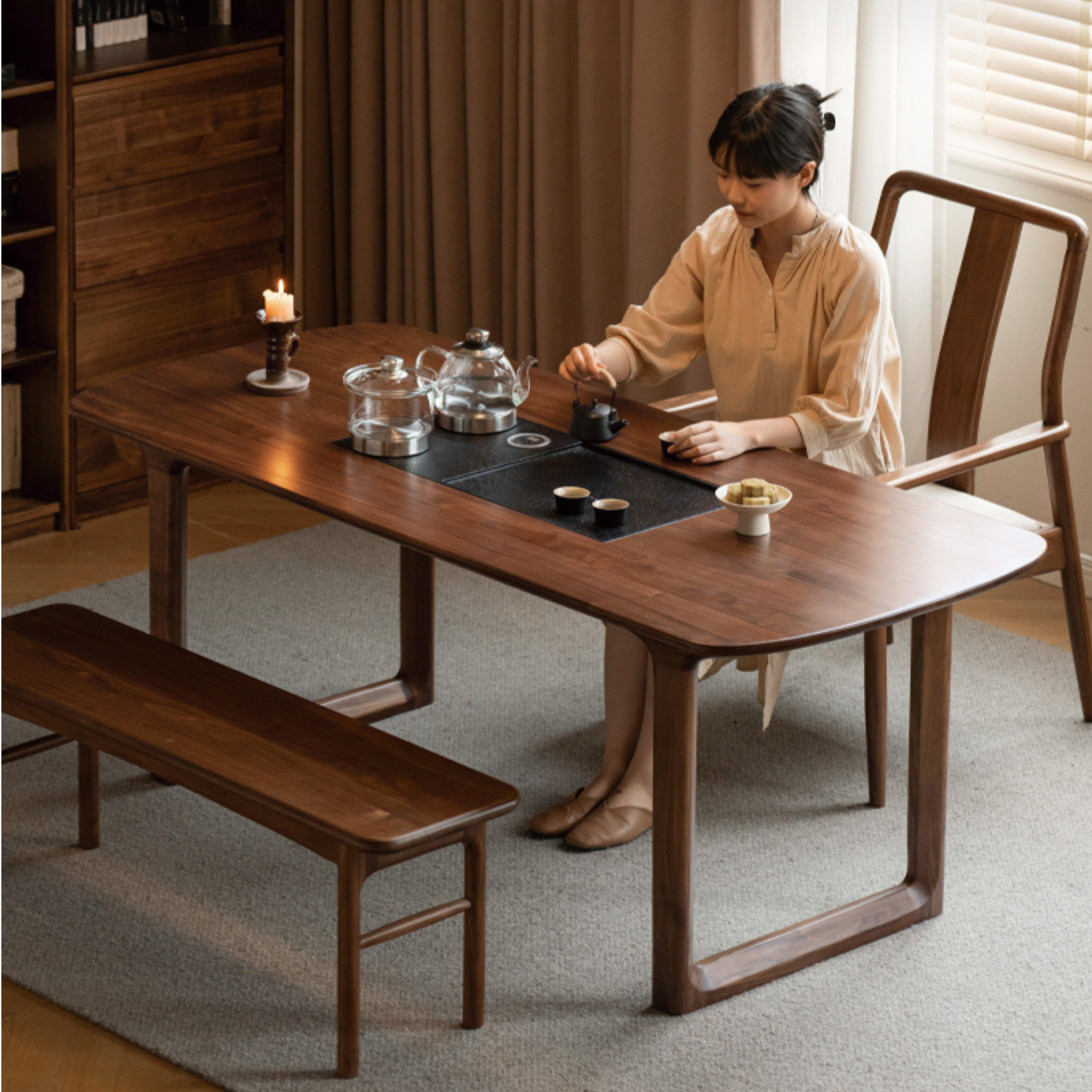 Black Walnut Solid Wood Tea Table Tea Tray Integrated.