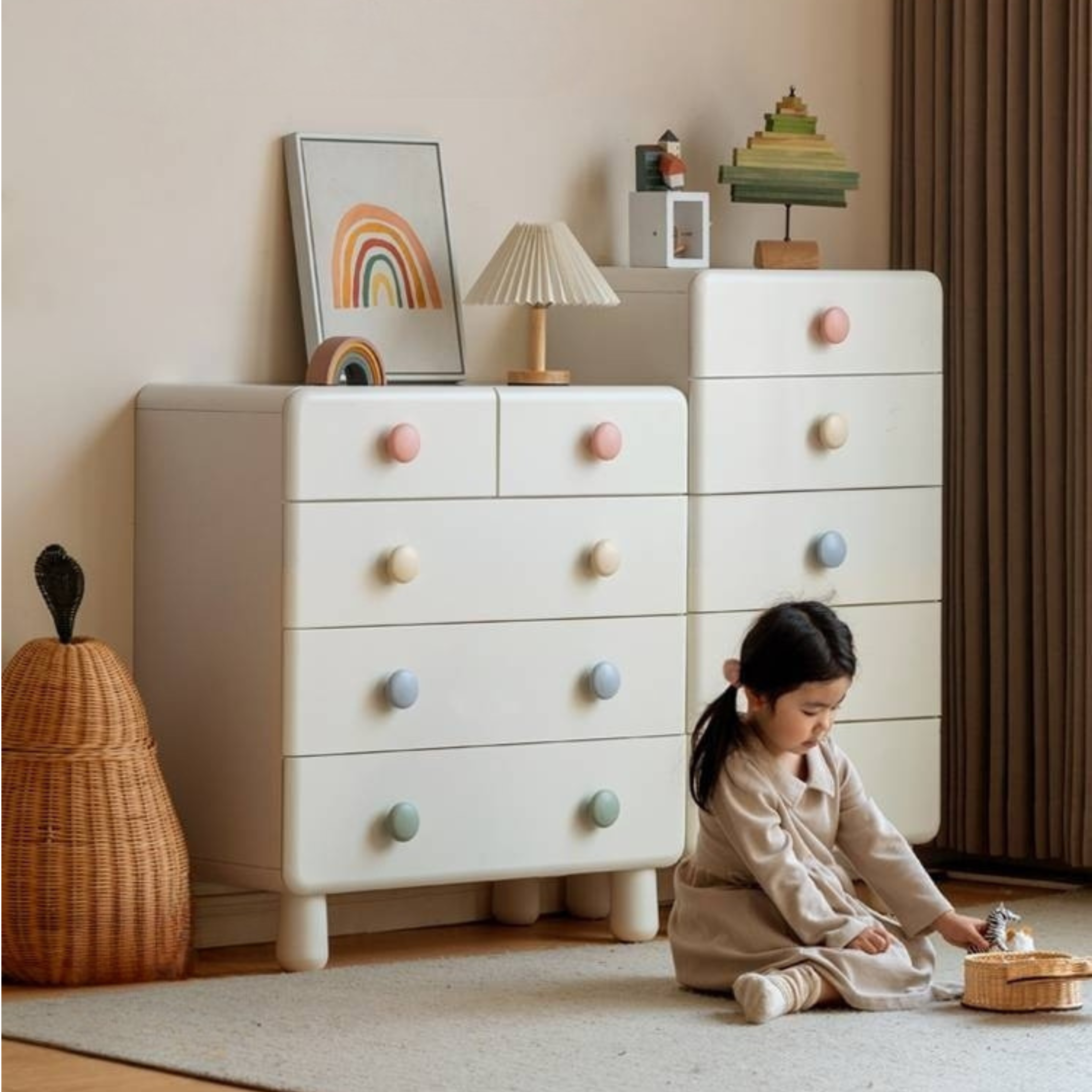Rubber Solid Wood Children's Storage Cabinet.