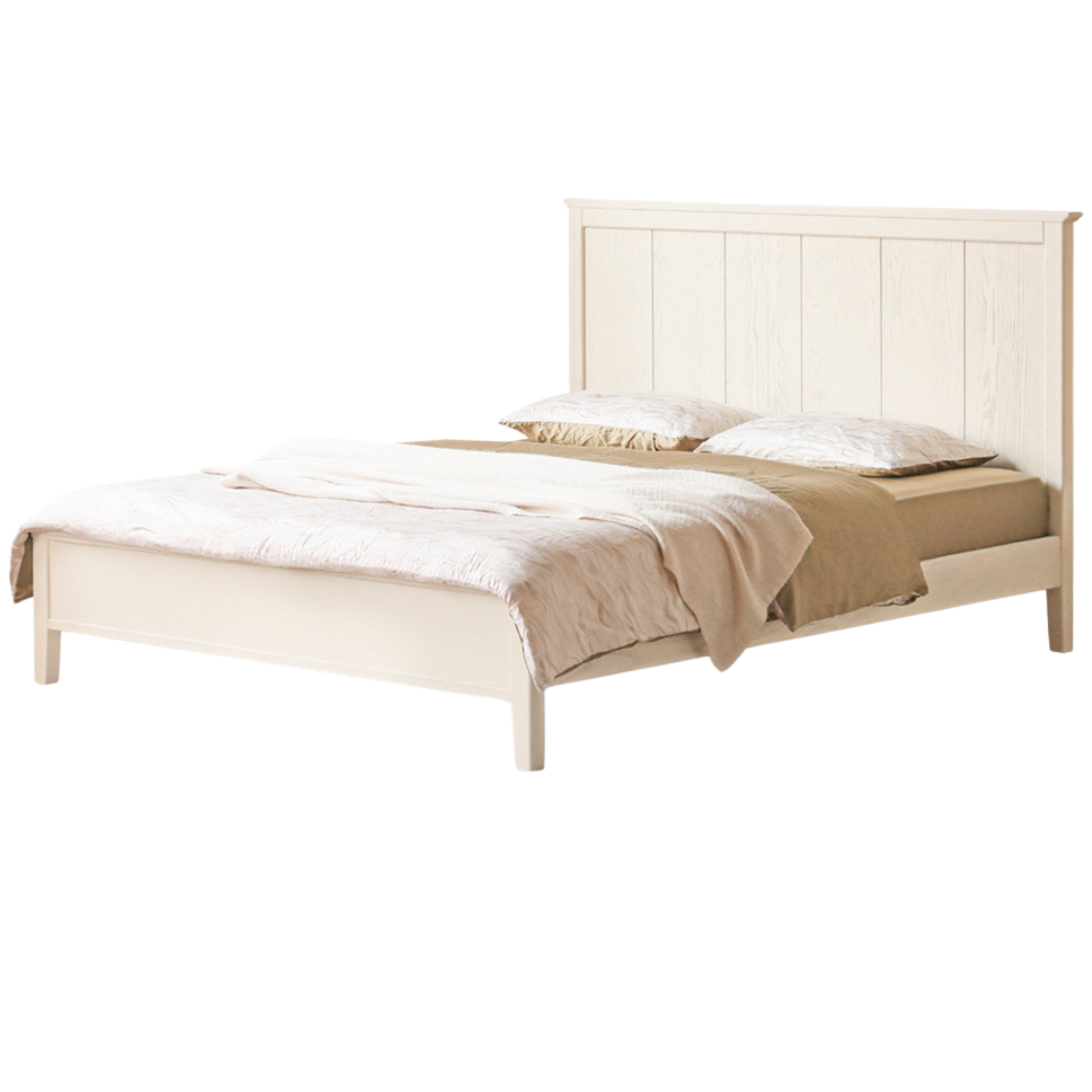 Oak solid wood high headboard full white bed American style