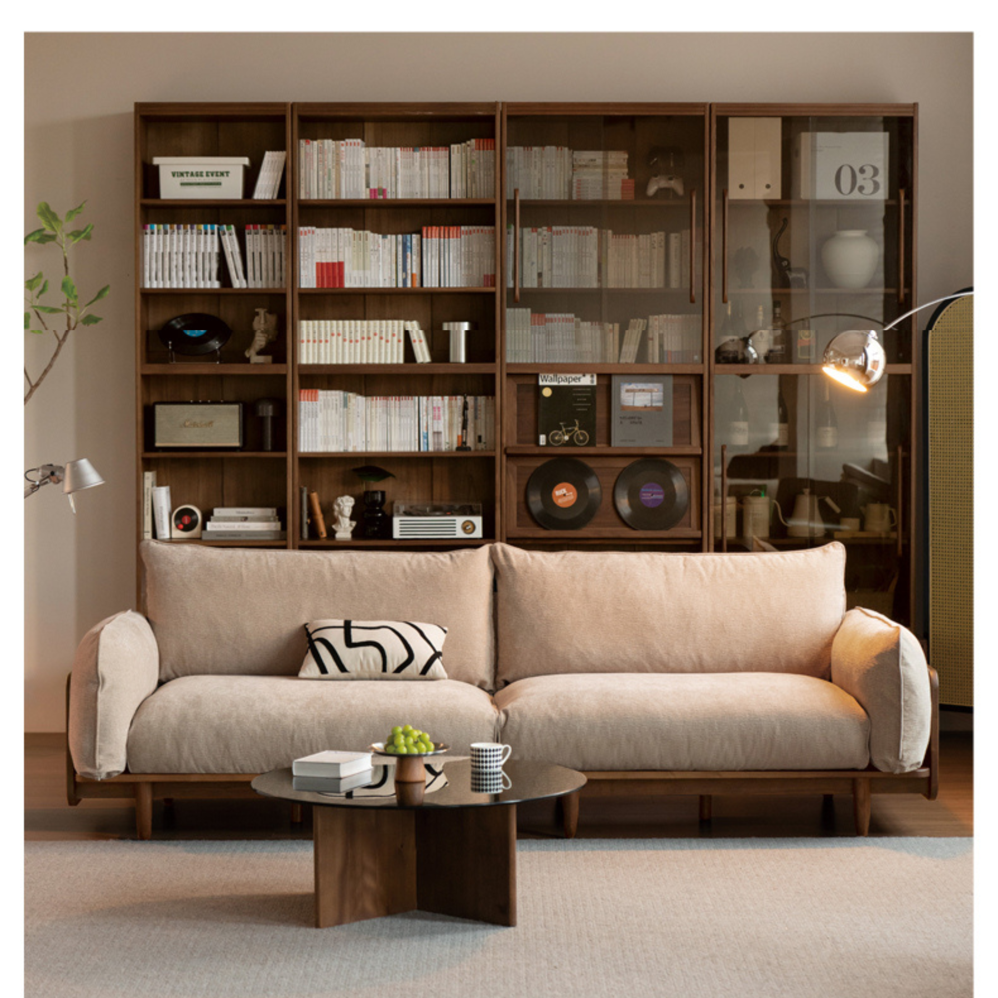 Black Walnut Solid Wood Fabric Straight Sofa