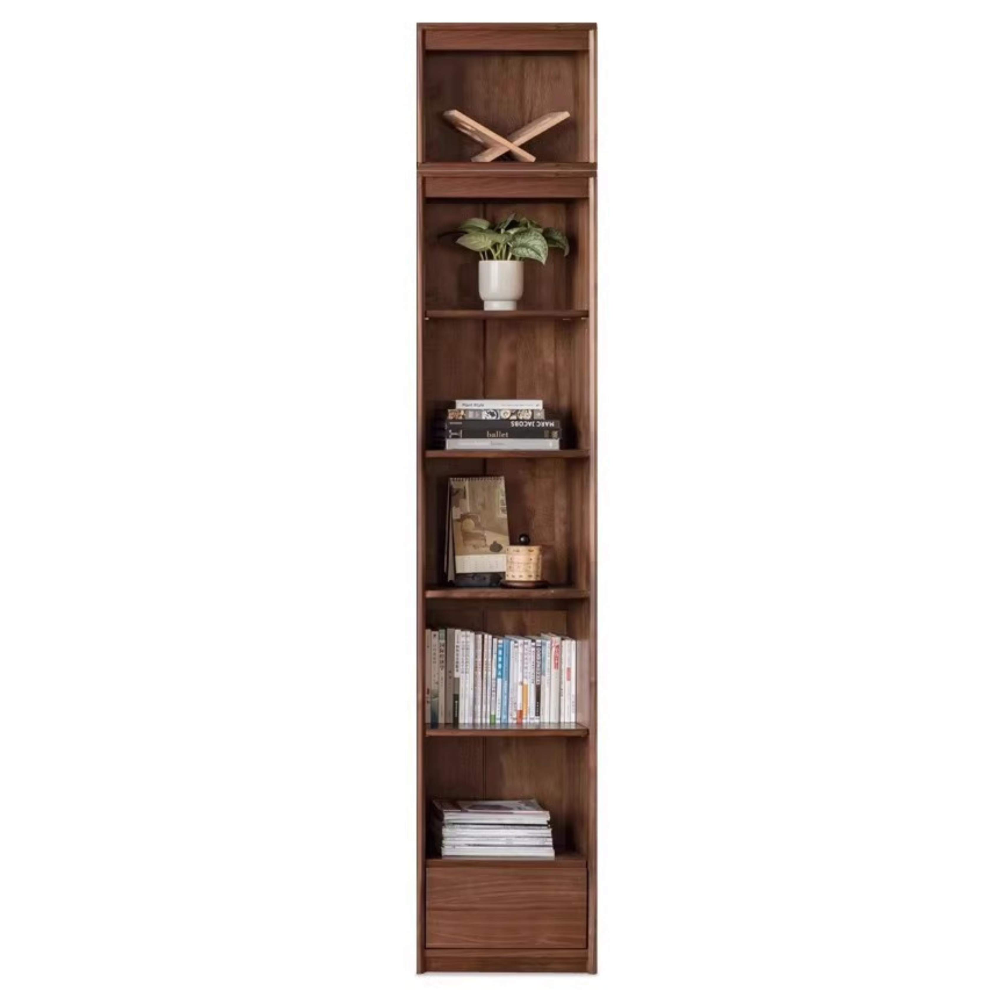 Black Walnut Solid Wood Bookcase Floor-Standing Free Combination Bookshelf