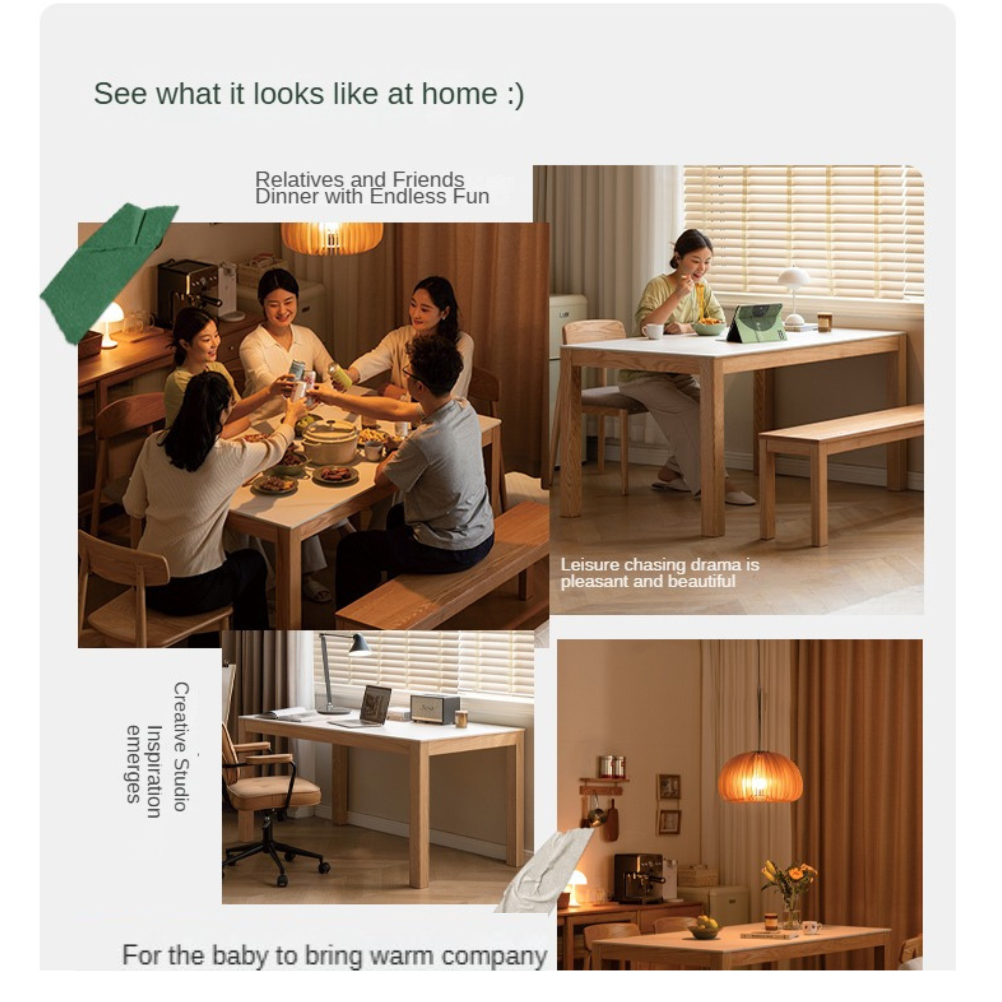 Oak Solid Wood Rectangular Rock Plate Dining Table
