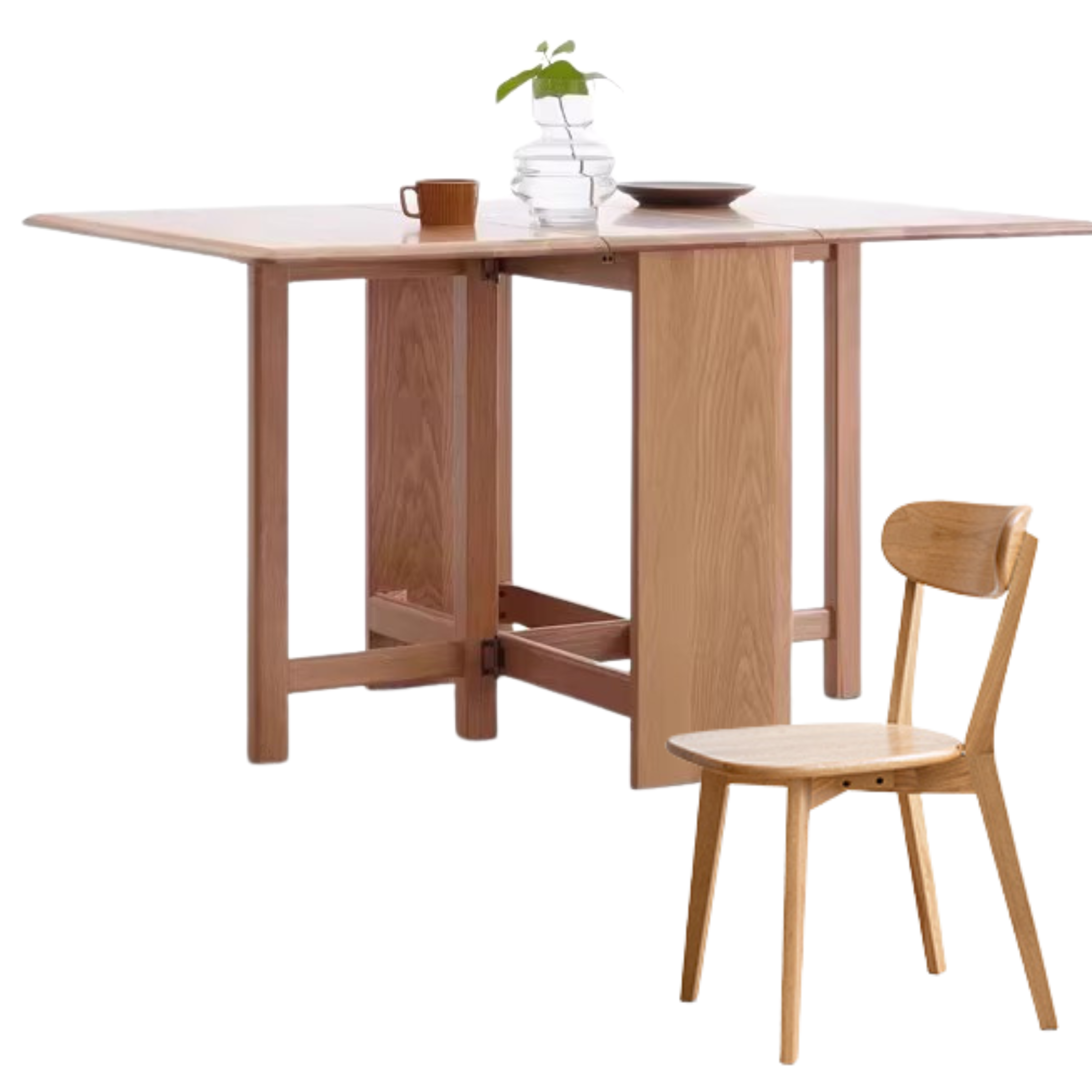 Oak Solid Wood Folding Table, Retractable Dining Table